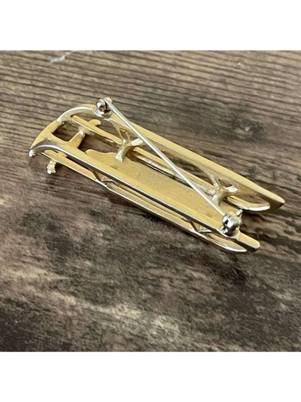 Vintage Winter Sled Brooch Gold Tone Novelty 2